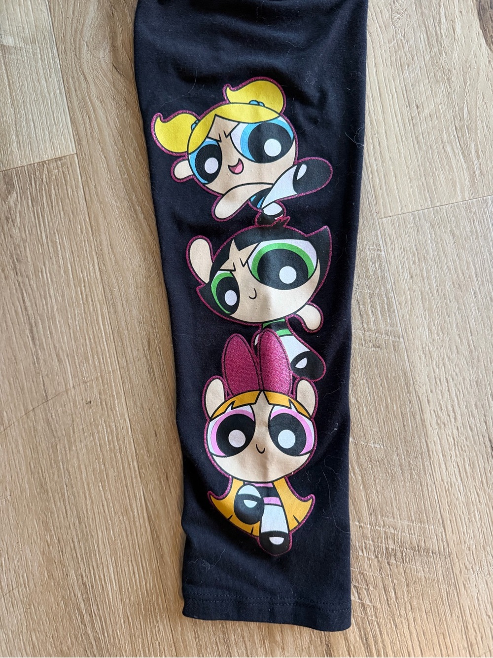 Cartoon Network Powerpuff Girls Black Leggings with Yellow Pink Green Accents